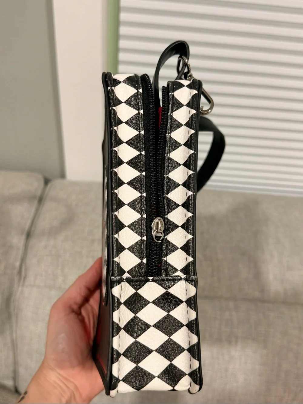 Black and Red Queen of Hearts Leather Crossbody Bag